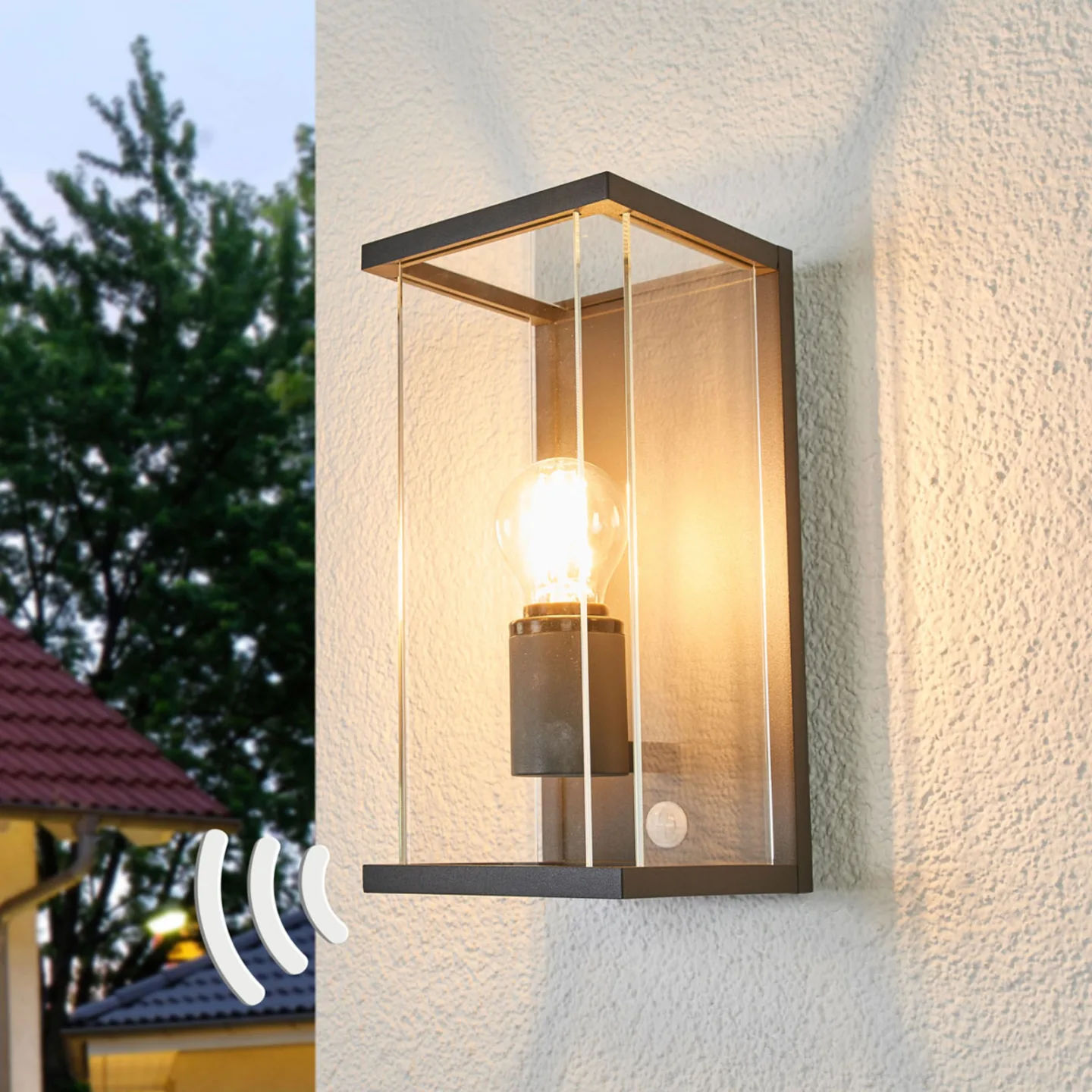 Annalea Udendørs Væglampe IP54 w/Sensor Dark Grey - Lucande - Terrasse - Moderne - Metal - Kantet