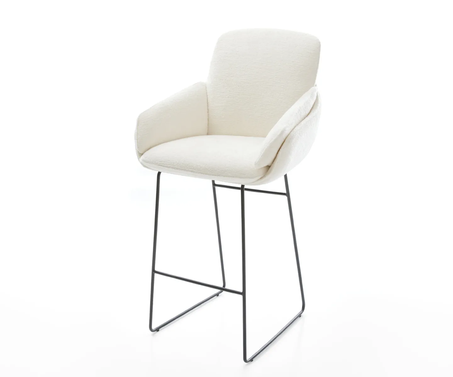 Barstuhl Luan-Flex Bouclé Soft Beige Kufengestell Metall Schwarz