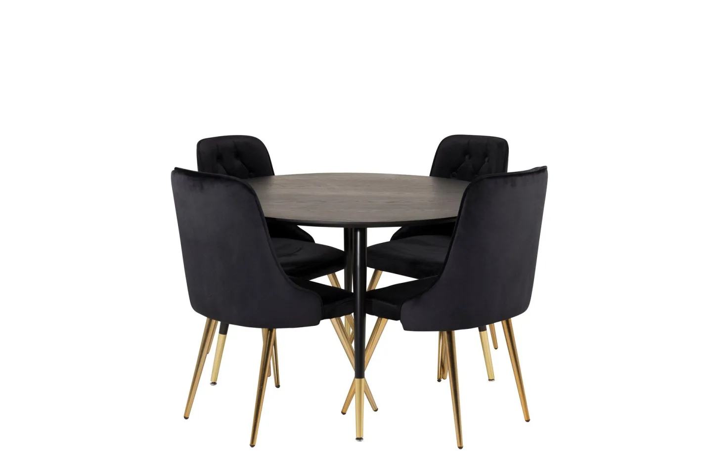 Dipp Matgrupp 115 cm Rund med 4 Velvet Deluxe stolar - Svart/Guld