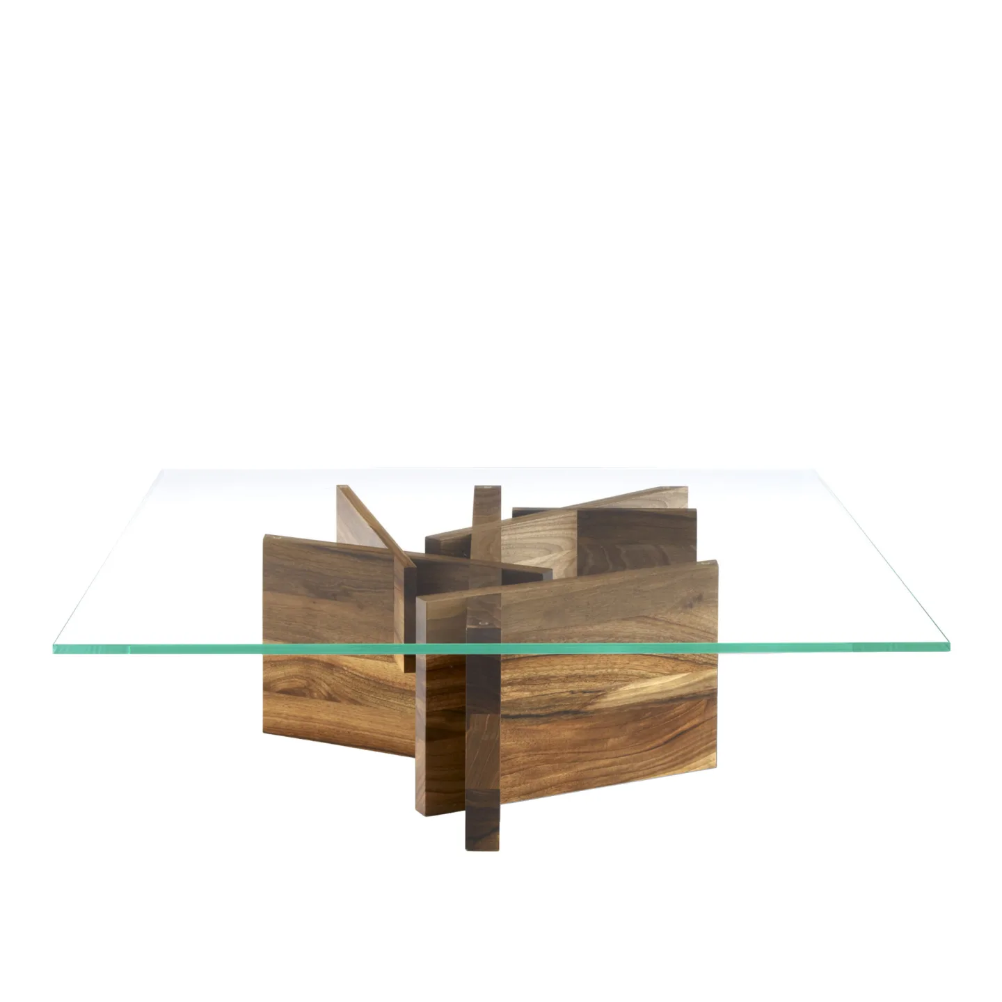 Ligne Roset - Ashera Rectangular Low Table, Walnut Black Stained, Glass Top - Soffbord - Noémie Rognon - Transparent - Glas/Trä