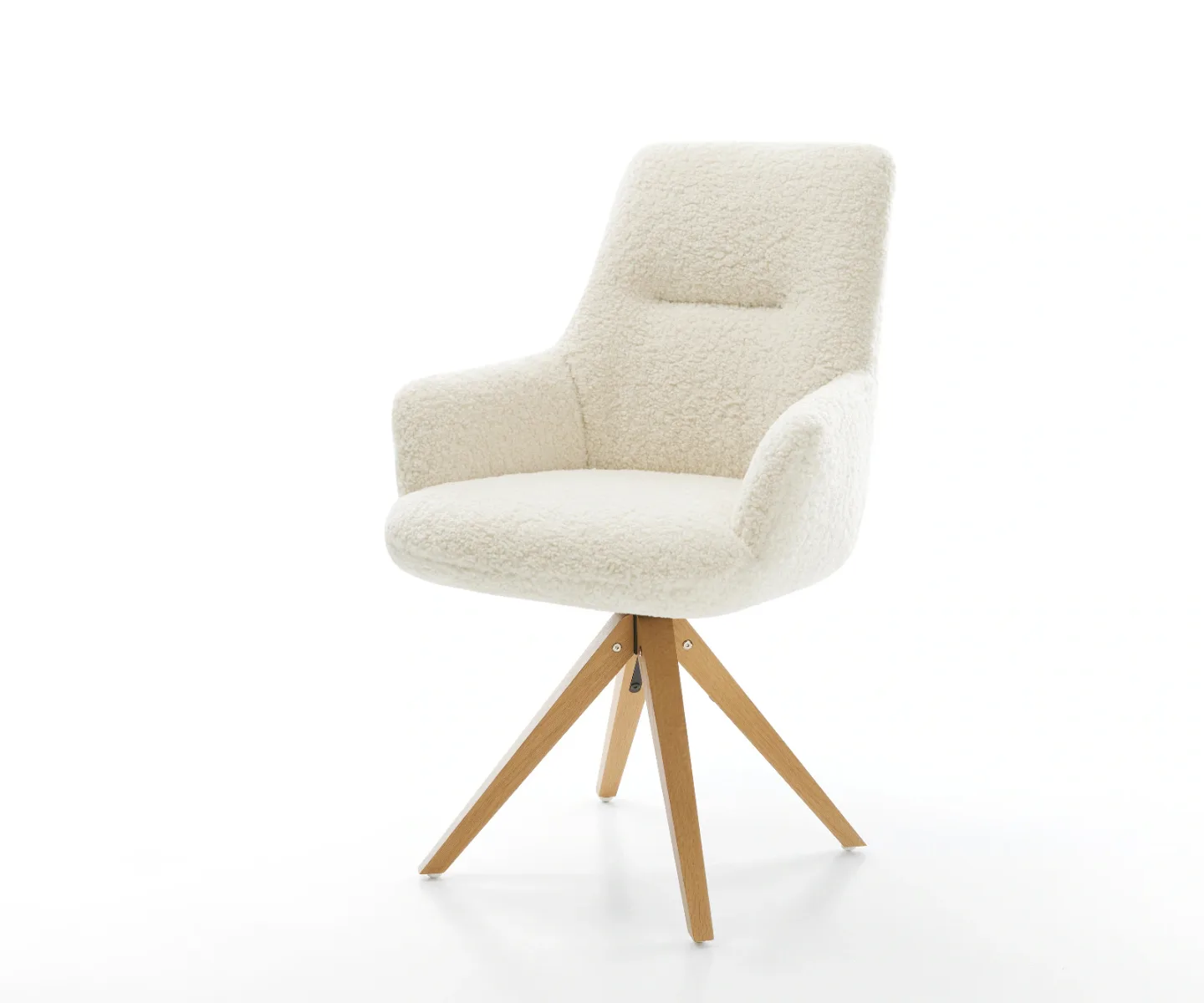 Drehstuhl Zelia-Flex mit Armlehnen Teddystoff Beige Holzgestell kantig Natur 360° drehbar Taschenfederkern