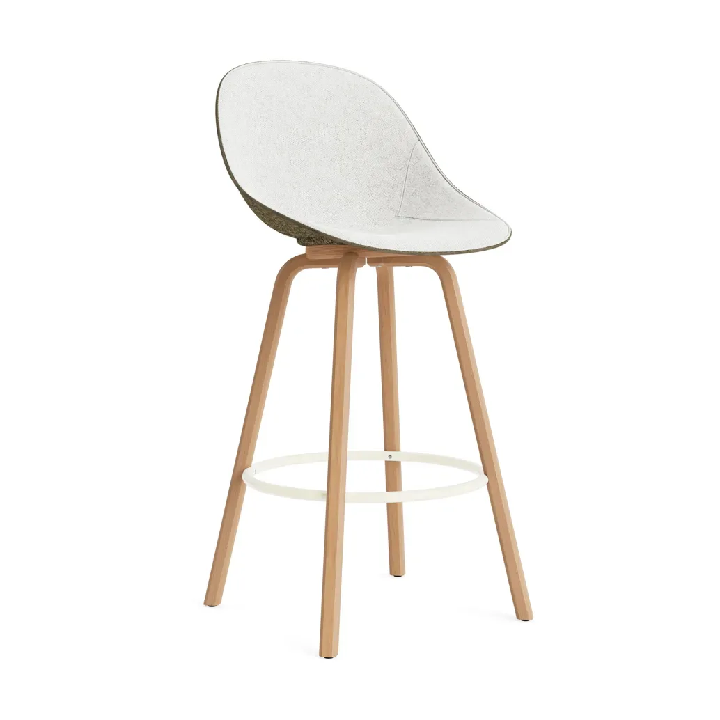 Normann Copenhagen Mat Barstool Barhocker mit Vorderpolsterung, 75 cm Hallingdal 110-seaweed-beech-cream steel