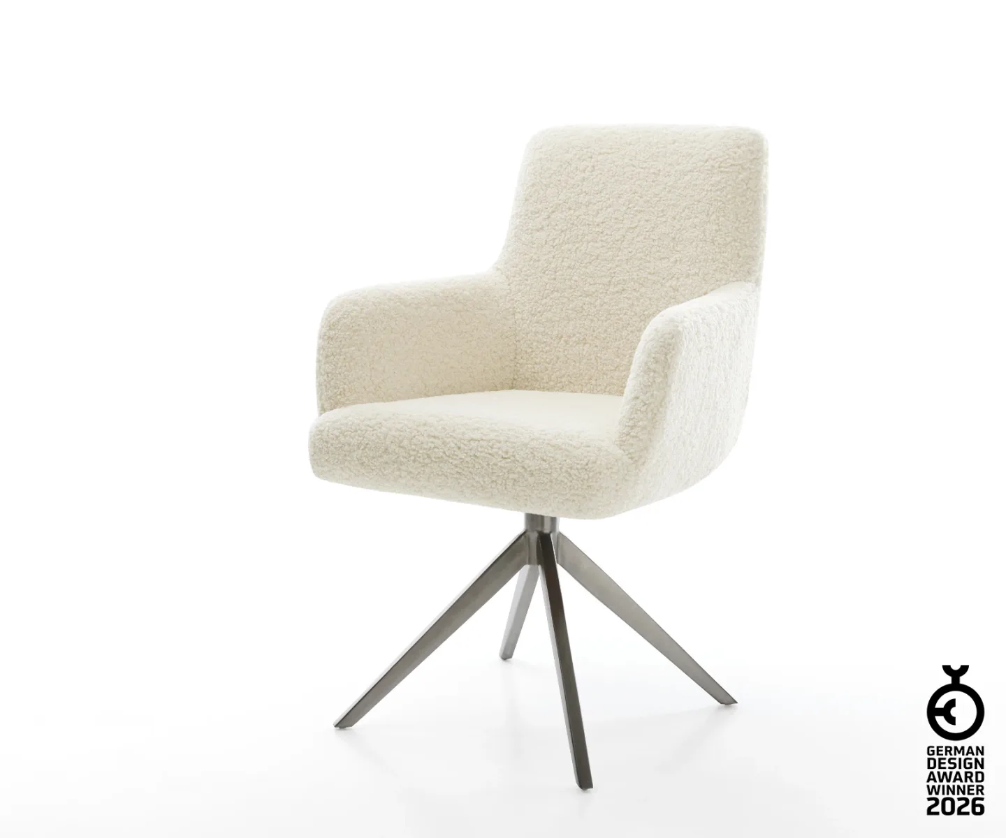 Drehstuhl Heira-Flex mit Armlehnen Teddystoff Beige Kreuzgestell breit Graphit 360° drehbar Wippfunktion Taschenfederkern