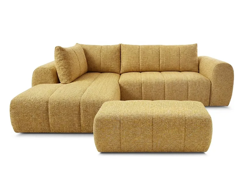 Ecksofa mit Hocker BOBOCHIC NESTY Stoff chiniert gelb