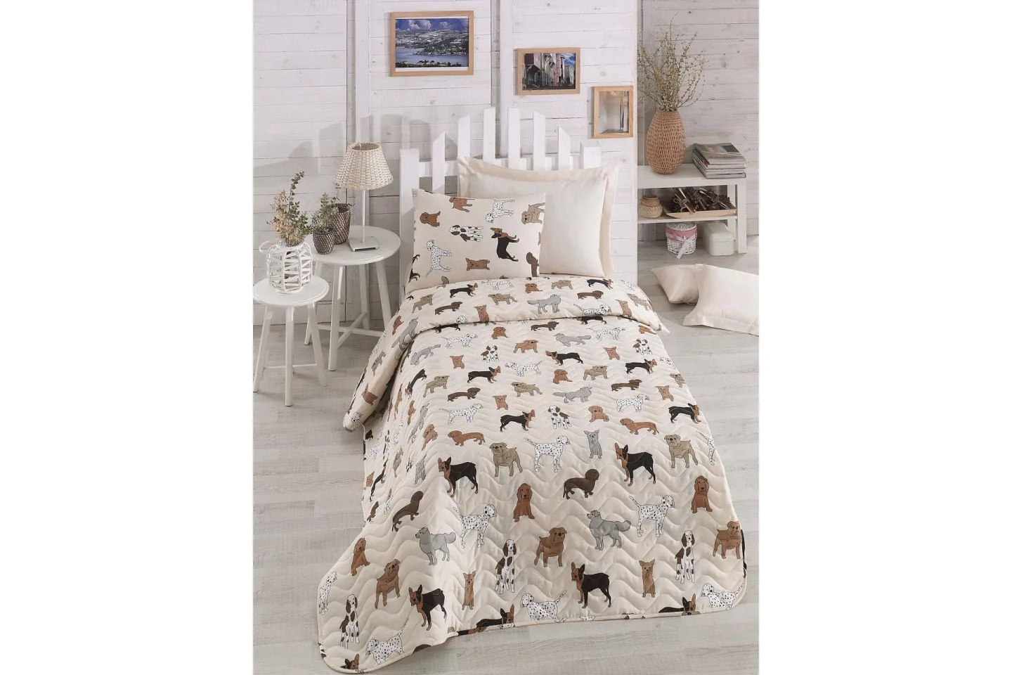 Eponj Home Överkast Enkelt 160x220+Kuddfodral Quiltat - Creme/Multi