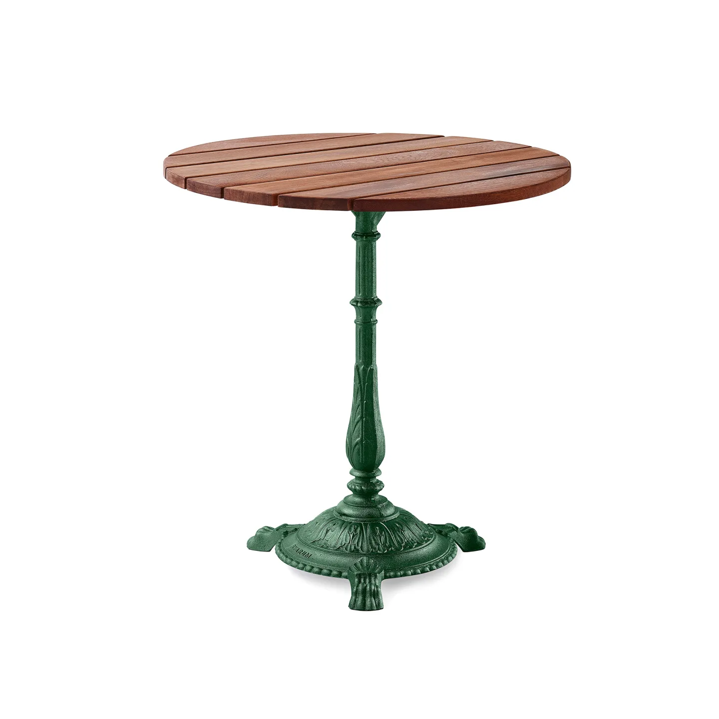 Byarums Bruk - Bord Classic Café Ø70 cm 3-tass – Oljad Mahogny/Grönlackerad Aluminium - Matbord utomhus - Grön - Metall/Trä