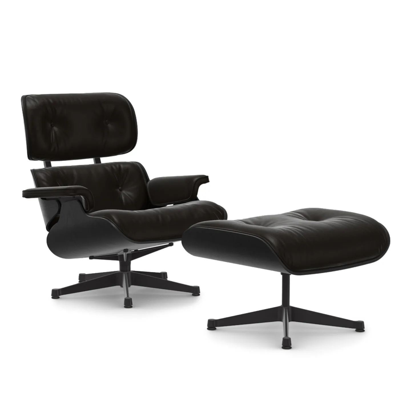 Vitra - Eames Lounge Set Black Chestnut Leather Natural Chocolate 68 Deep Black - Fåtöljer - Charles & Ray Eames - Brun