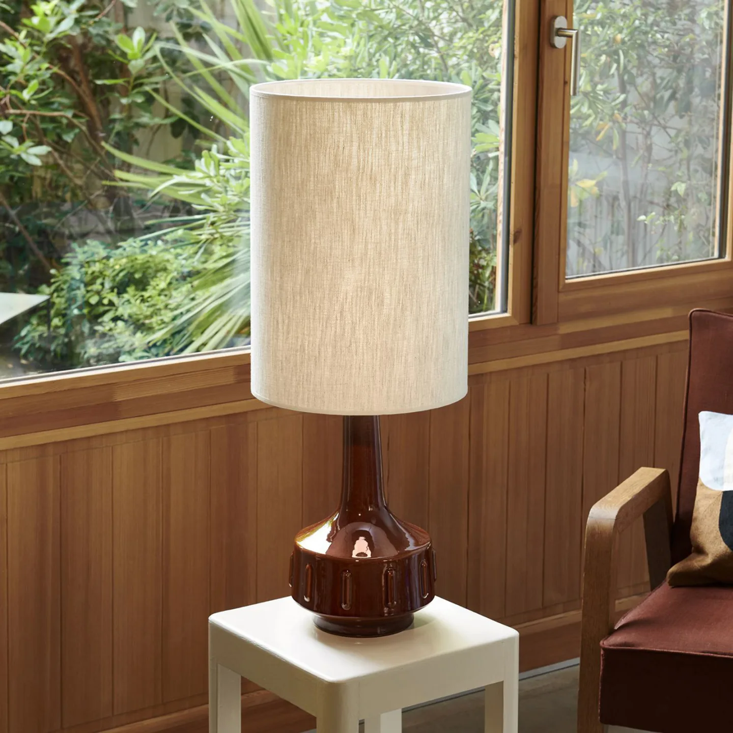 Jimmy Tischlampe, braun/beige, Höhe 83 cm - MARKET SET - Wohnzimmer - Keramik - Mit Schirm