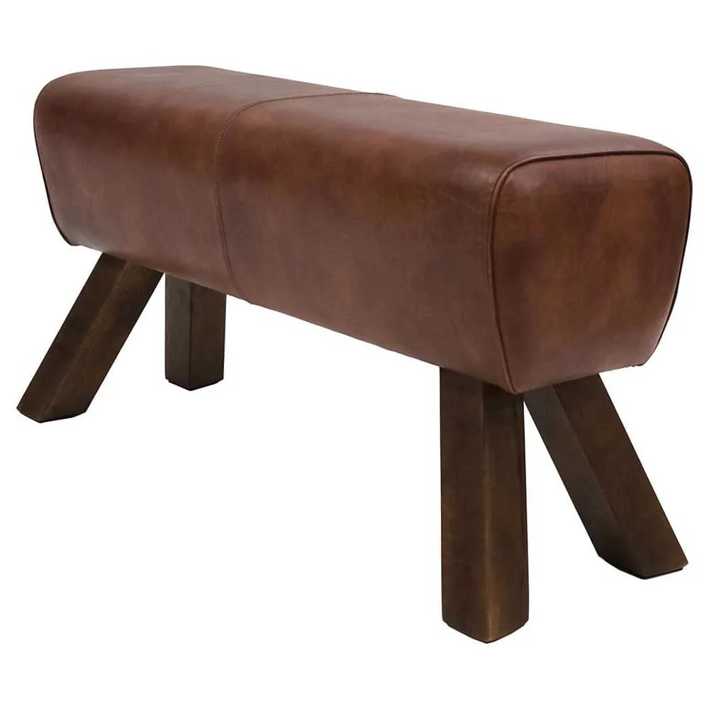Lång sittpall med Brunt läder & träben