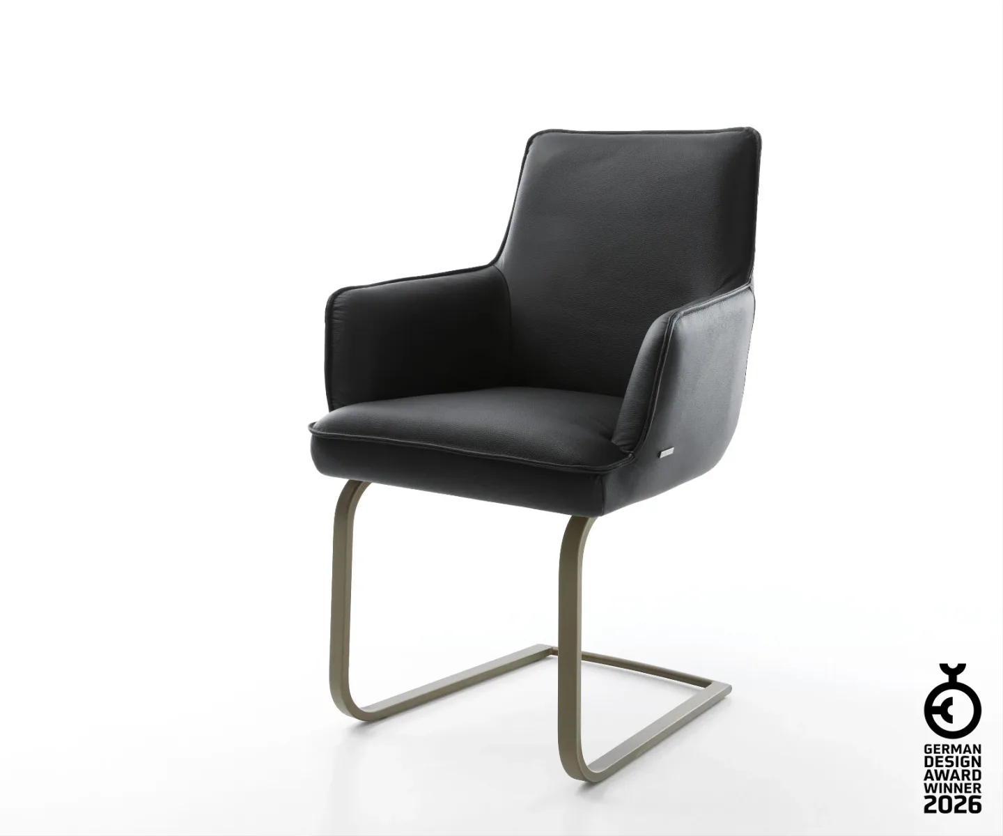 Freischwinger Heira-Flex mit Armlehnen Echt-Leder Schwarz Freischwinger flach Effektfinish Titan Taschenfederkern