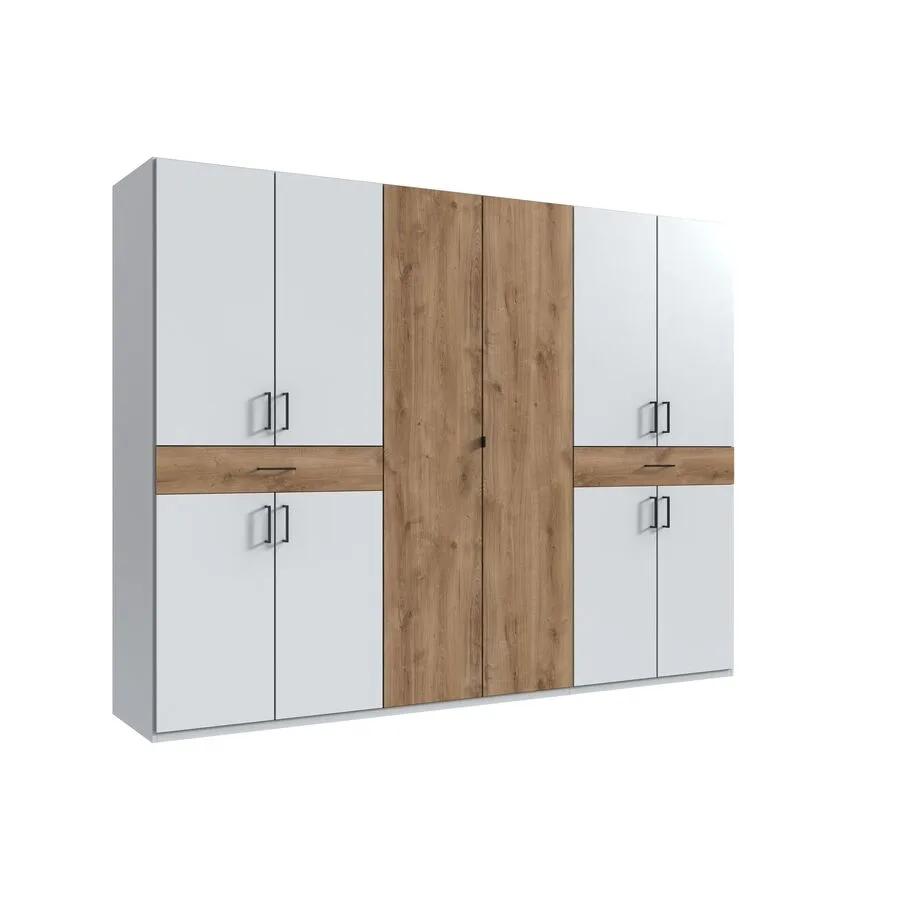 Kleiderschrank Tiby Plankeneiche/weiss Holzwerkstoff B 270 cm