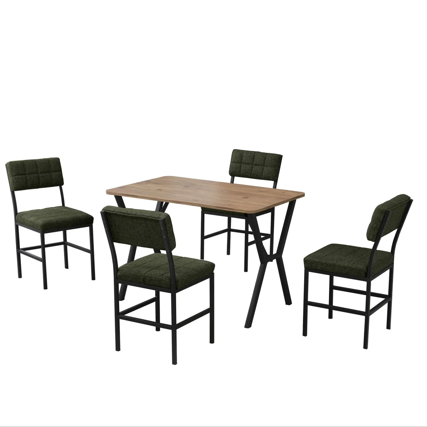 Stedum Matgrupp Bord 110 cm + 4 Stolar - Grön Och Valnöt