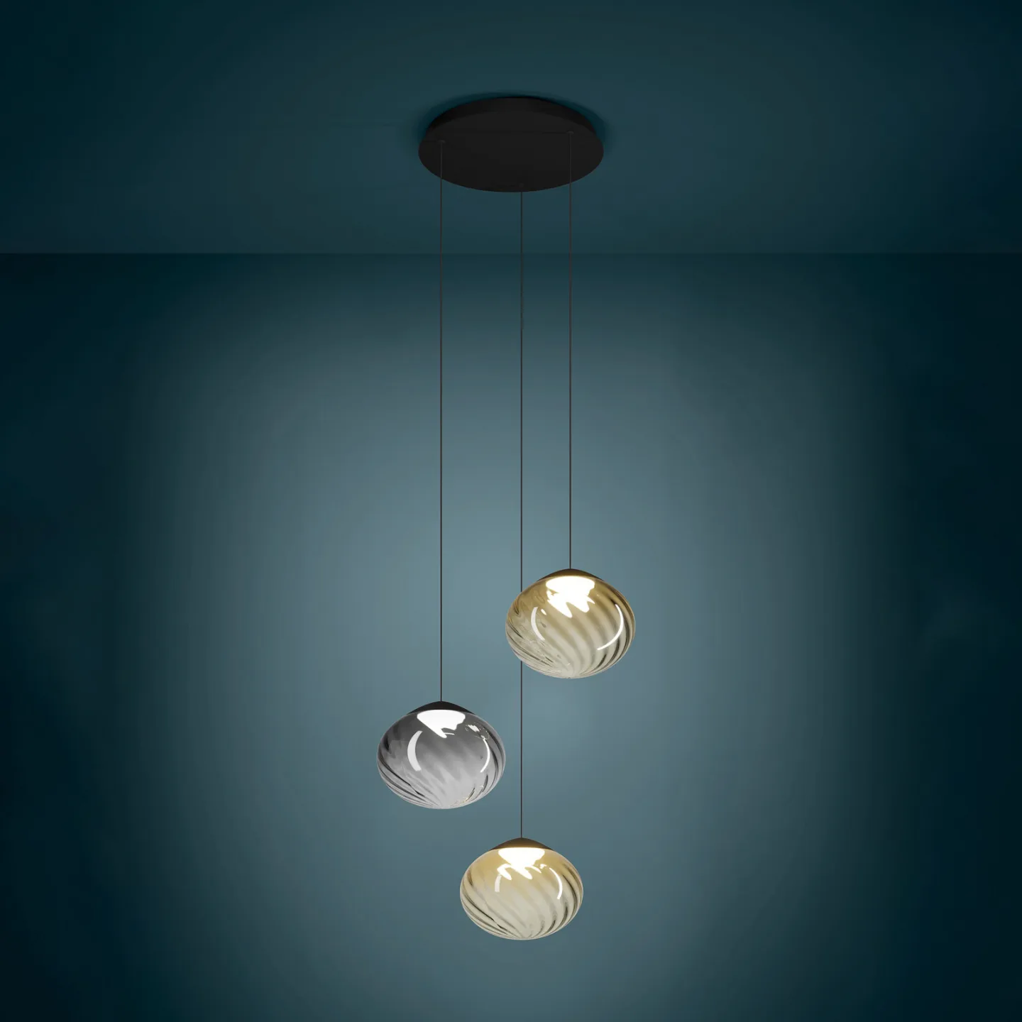 Pantoja hængelampe, sort/ravfarvet, 52 cm, 3 lyskilder - Stars of Light - Stue - Moderne - Glas - Med flere lyskilder