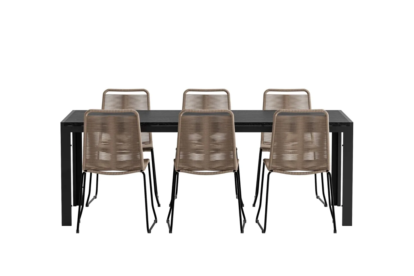 Mirko Gartenset Tisch 90x200 cm schwarz 6 Stühle braun.