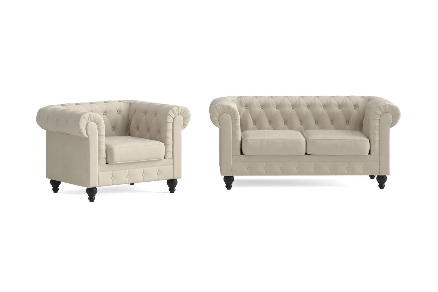 Chesterfield Lyx Soffgrupp 2-sits+Fåtölj - Beige