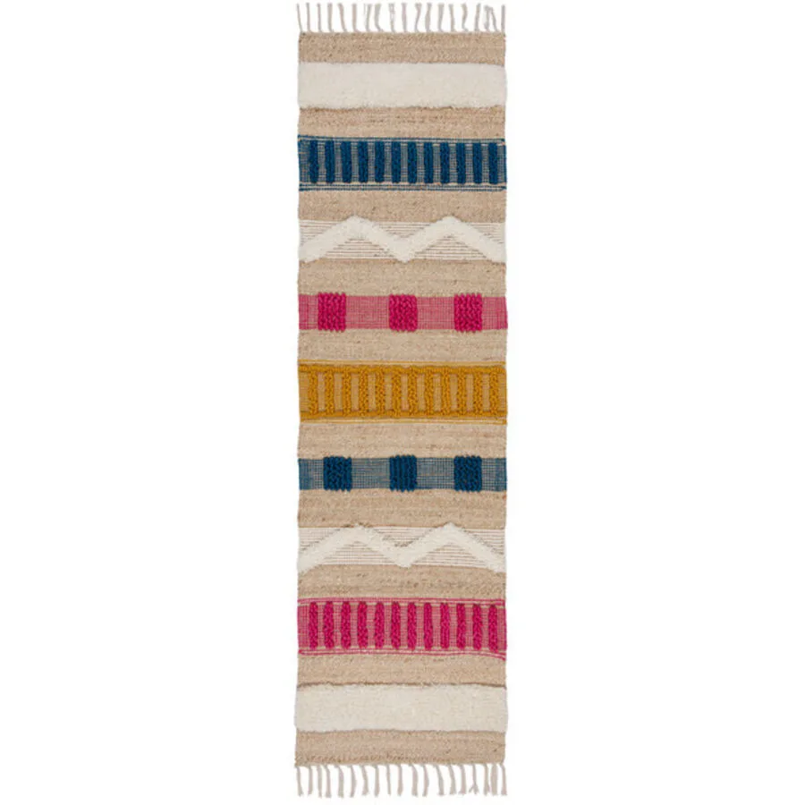 Teppich Nagomi Mehrfarbig Streifen Jute, Wolle, Polyester, Baumwolle 230 x 60 cm