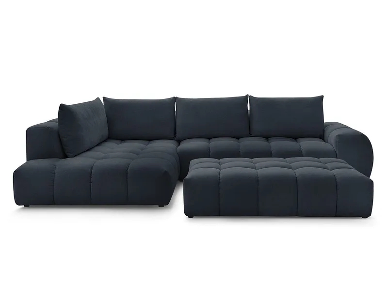 Ecksofa mit Hocker BOBOCHIC EVEREST Stoff mit Textur dunkelblau