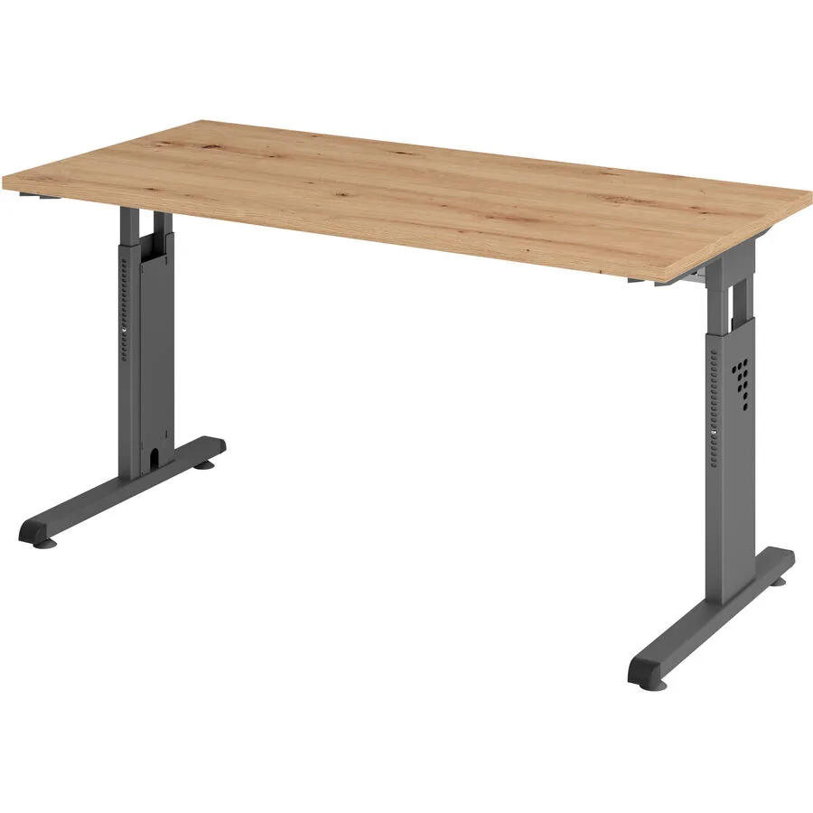 Schreibtisch Office Asteiche Holzwerkstoff Höhenverstellbar B 140 T 67 cm