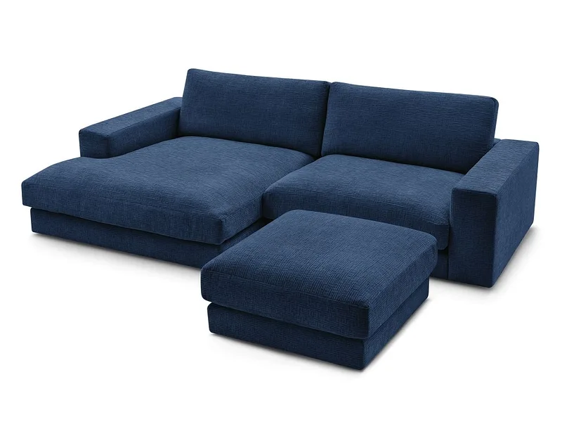 Ecksofa mit Hocker BOBOCHIC LEONARD Stoff mit Textur dunkelblau