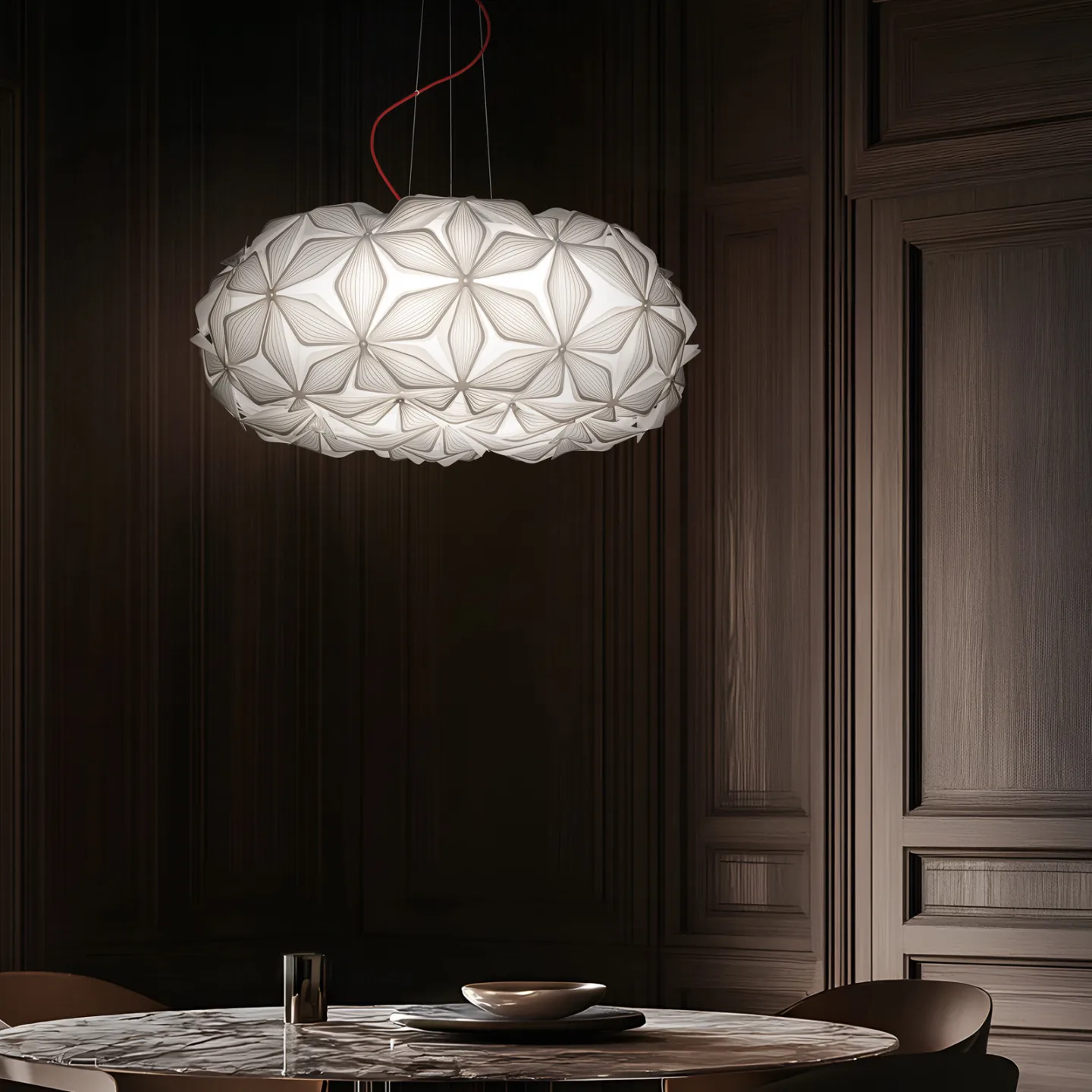 C'EST LA VIE Pendelleuchte, weiß/Kabel rot, Ø 70 cm - Slamp - Wohnzimmer - Design - Kunststoff - Mit Schirm