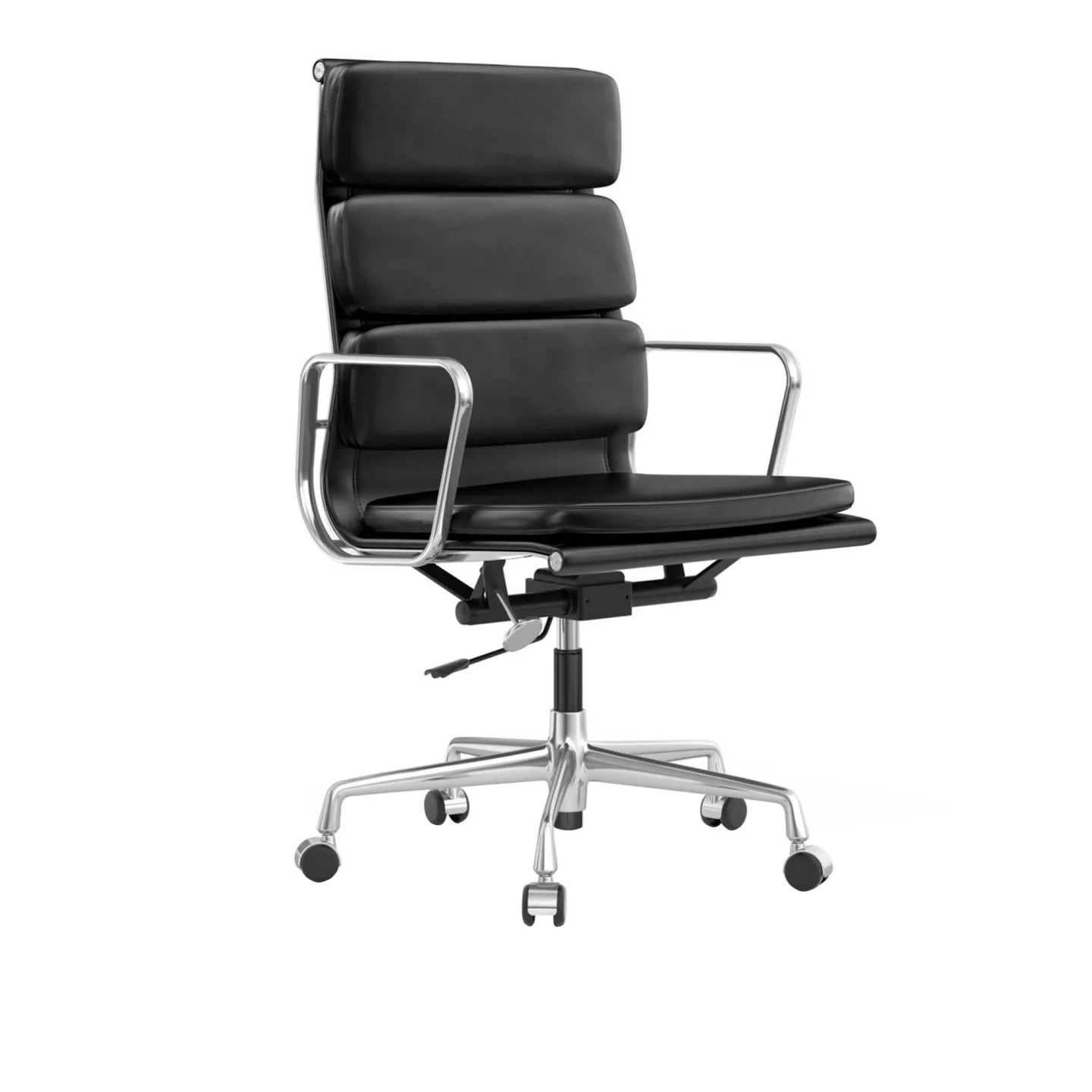 Vitra - EA 219 with armrests, Chrome, Leather Nero 66 - Kontorsstolar - Charles & Ray Eames - Svart