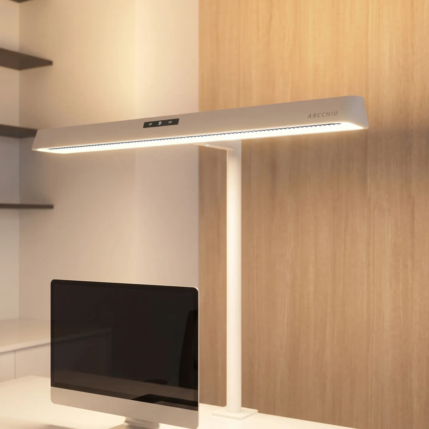 Shax LED-klämlampa, vit, dimbar, 4 000 K, sensor – Arcchio - Arbetsrum / hemkontor - Modern - Metall - Med lampskärm