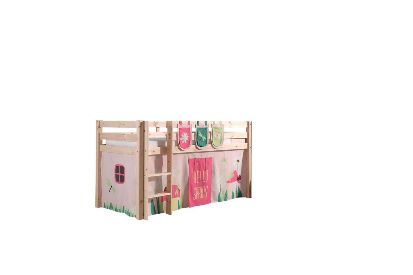 Halvhöjdssäng med gardin Pino Spring Naturlig, Naturlig, Utan rutschkana, Utan tunnel, 3 - Naturlig, Naturlig, Utan rutschkana, Utan tunnel, 3