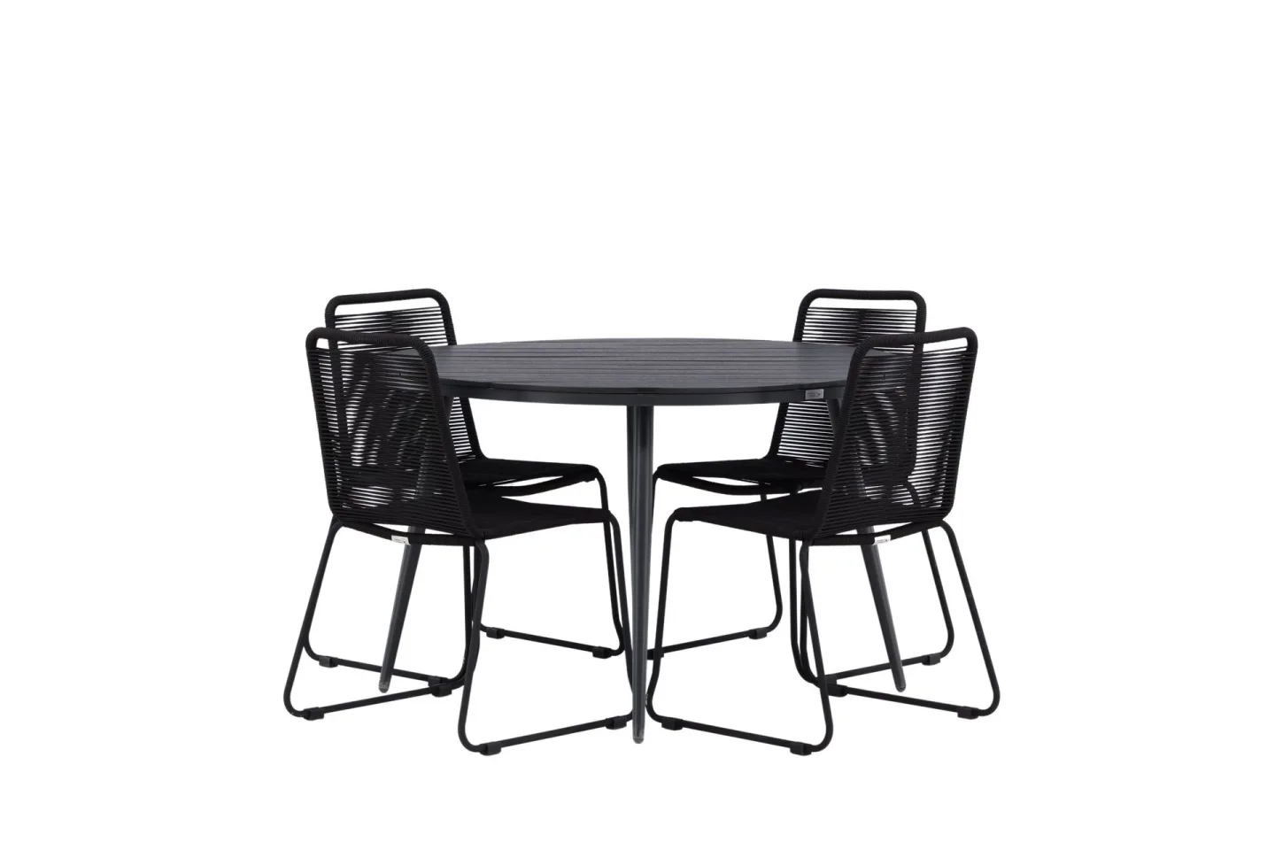 Break Matgrupp Utomhus Rund 120 cm + 4 Lindos Stapelbar Stol - Svart
