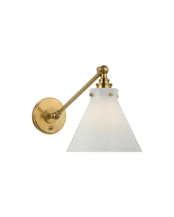 Parkington Single Library Wall Light Antique Brass/White