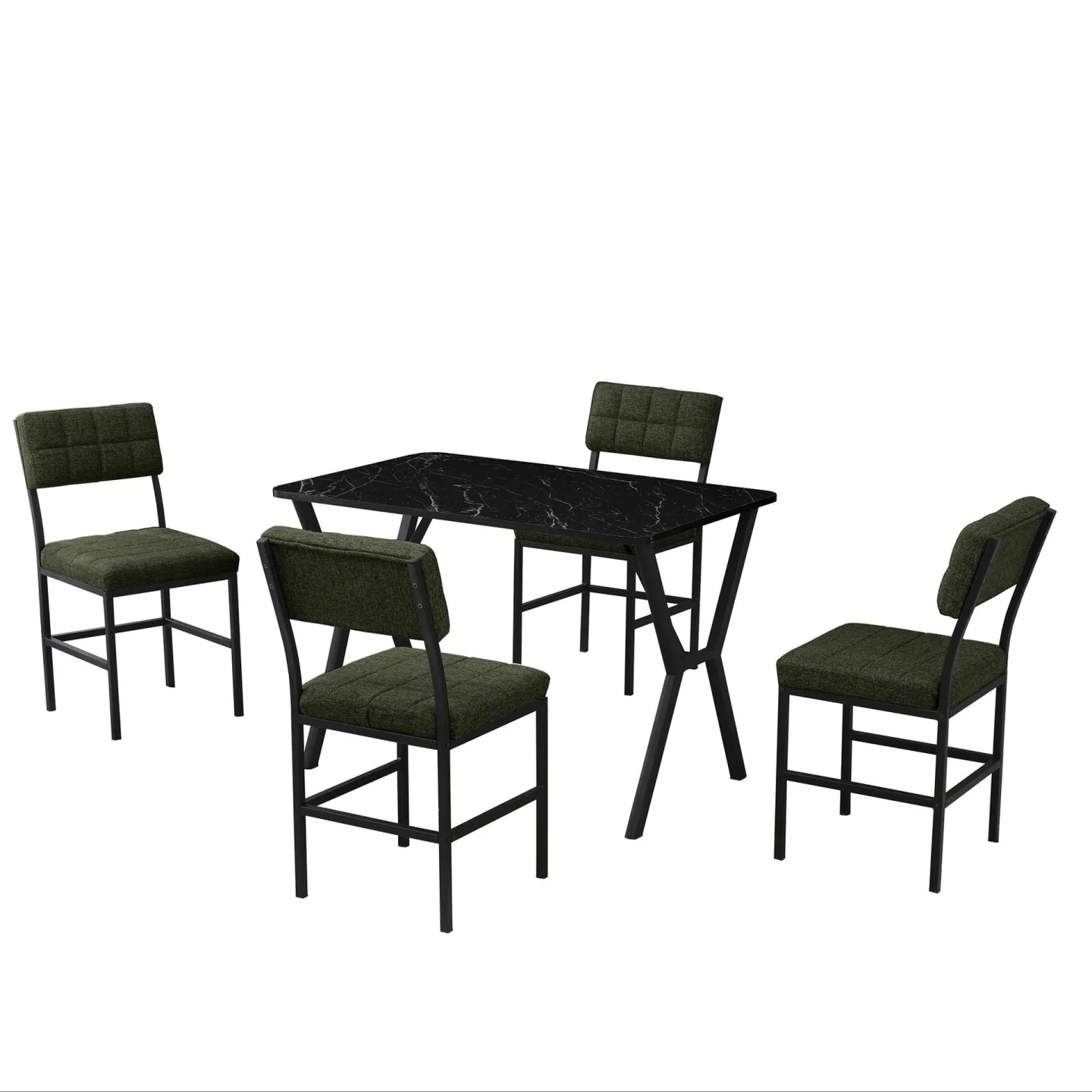 Stedum Matgrupp Bord 110 cm + 4 Stolar - Grön Och Svart