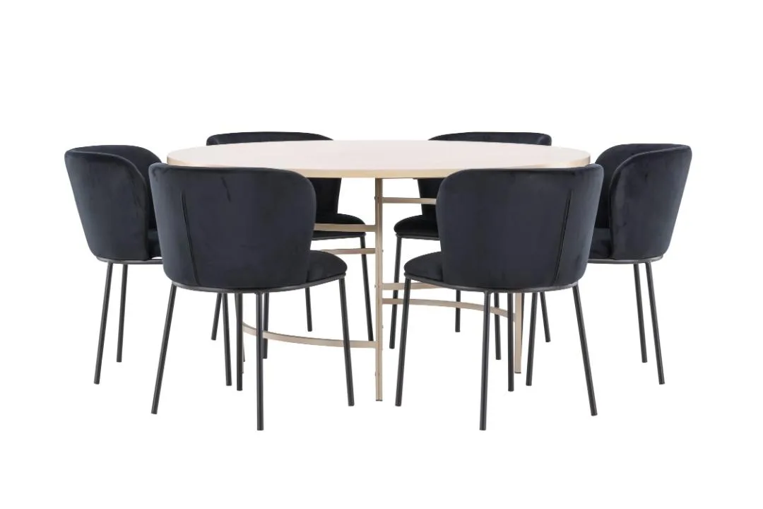 Copenhagen Essgruppe Tisch Ø140cm und 6 Stühle whitewash, schwarz.