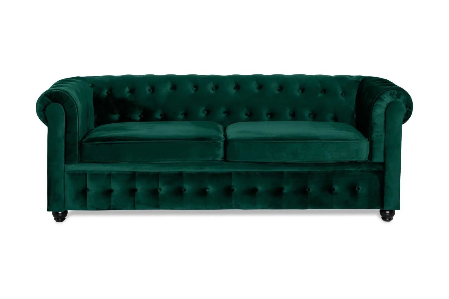 Chesterfield Lyx 3-sits Framåtbäddad bäddsoffa i sammet - Mörkgrön / Grön