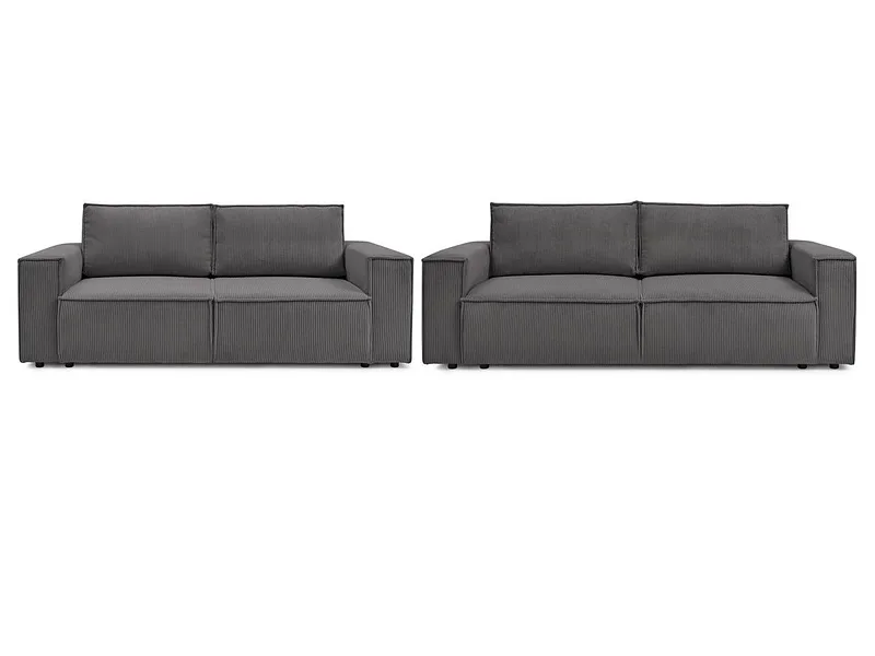 BOBOCHIC 2er + 3er Sofa NIHAD Cord-Stoff dunkelgrau