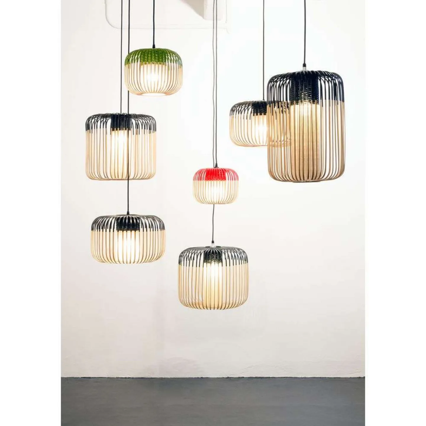 Bamboo Pendelleuchte L, rot, Ø50 cm, Bambus - Forestier - Wohnzimmer - Boho - Einflammig