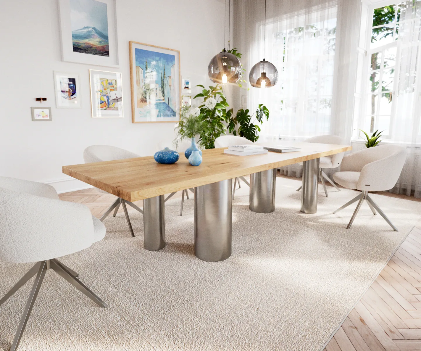 Esstisch Edge 300x100 Eiche Natur Pilier Edelstahl gebürstet
