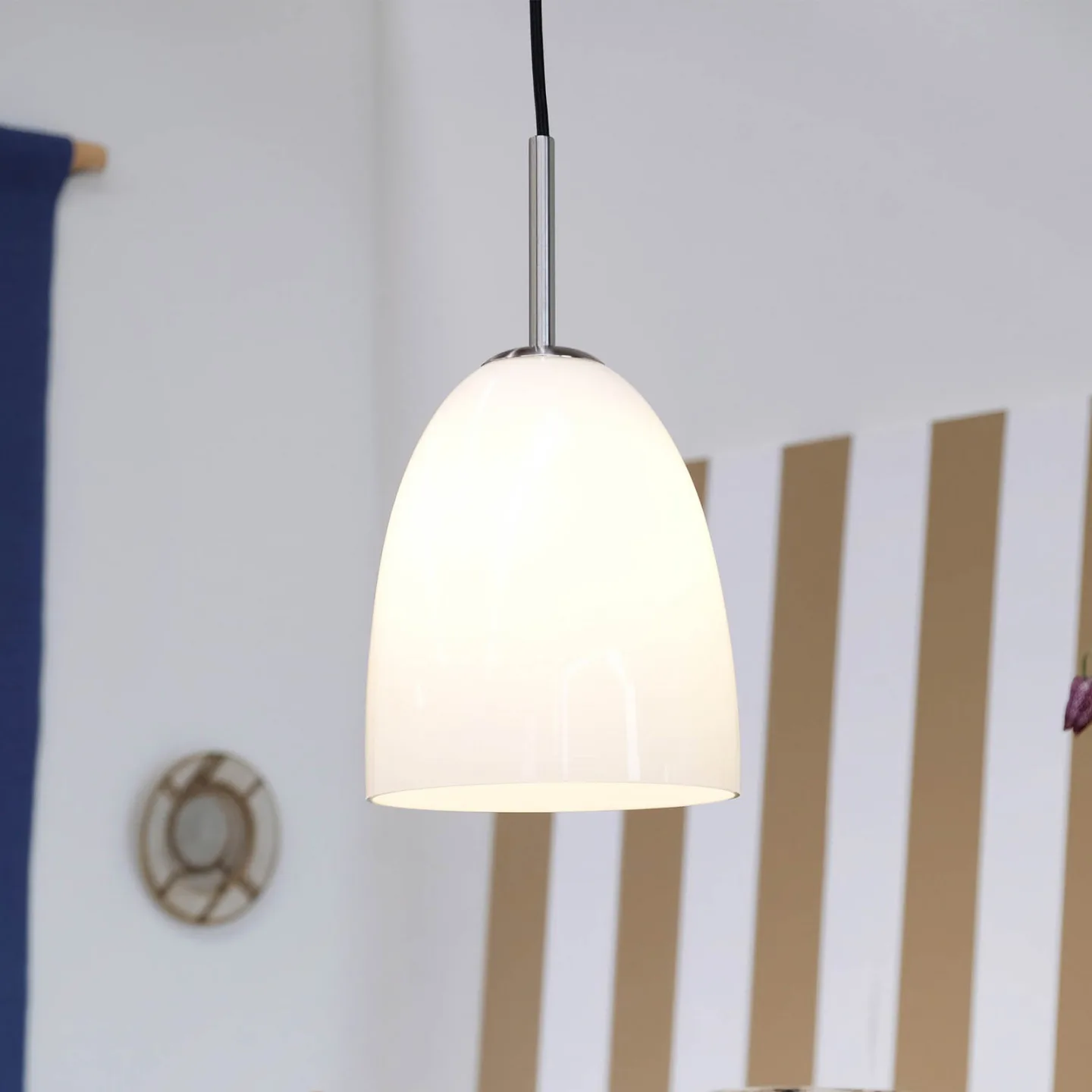 Hängelampe Jazz, Ø 18 cm, opal/stahl, Glas - Dyberg Larsen - Wohnzimmer - Design - Mit Schirm