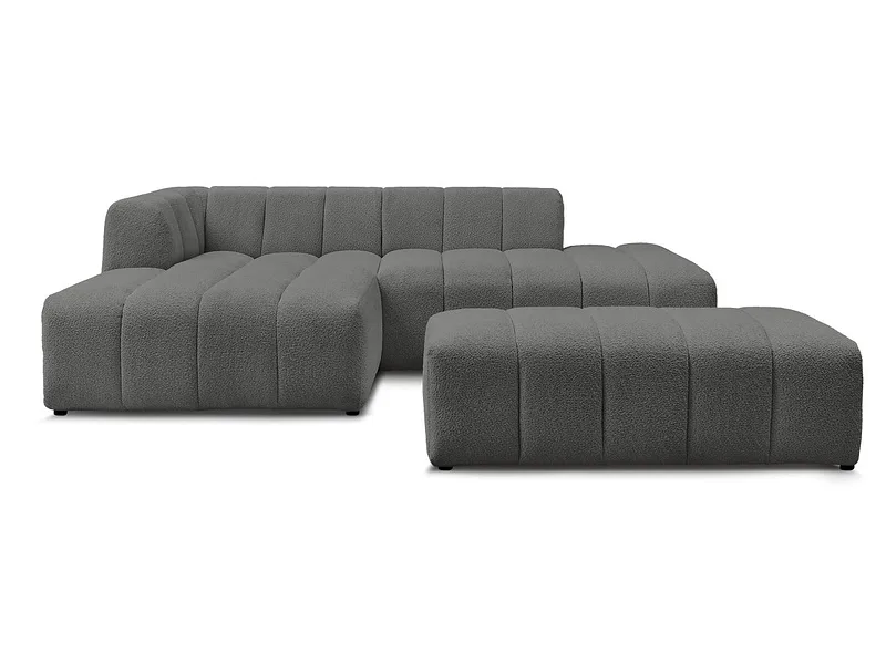 Ecksofa mit Hocker BOBOCHIC ANNECY Boucle-Stoff dunkelgrau