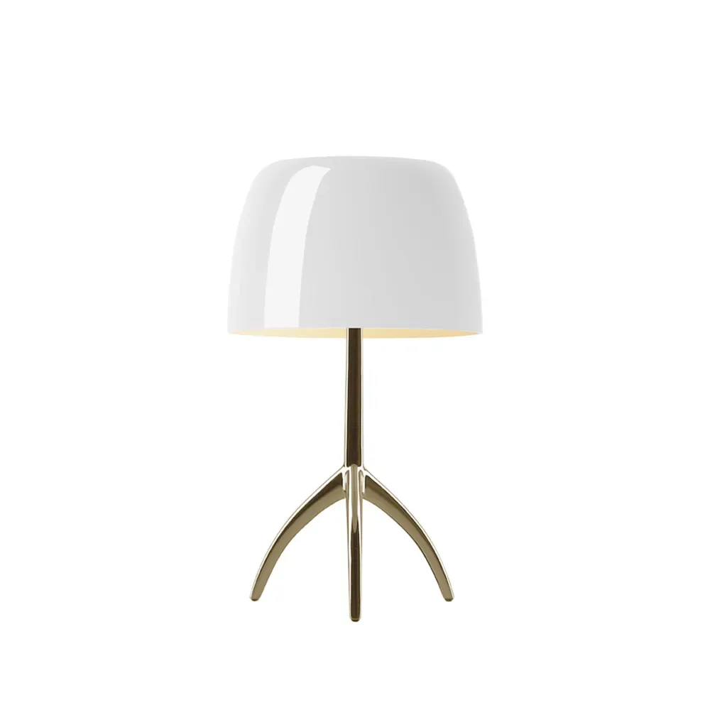 Foscarini Lumiere Piccola dimmbare Tischleuchte Weiße Schirm-champagnerfarbener Fuß