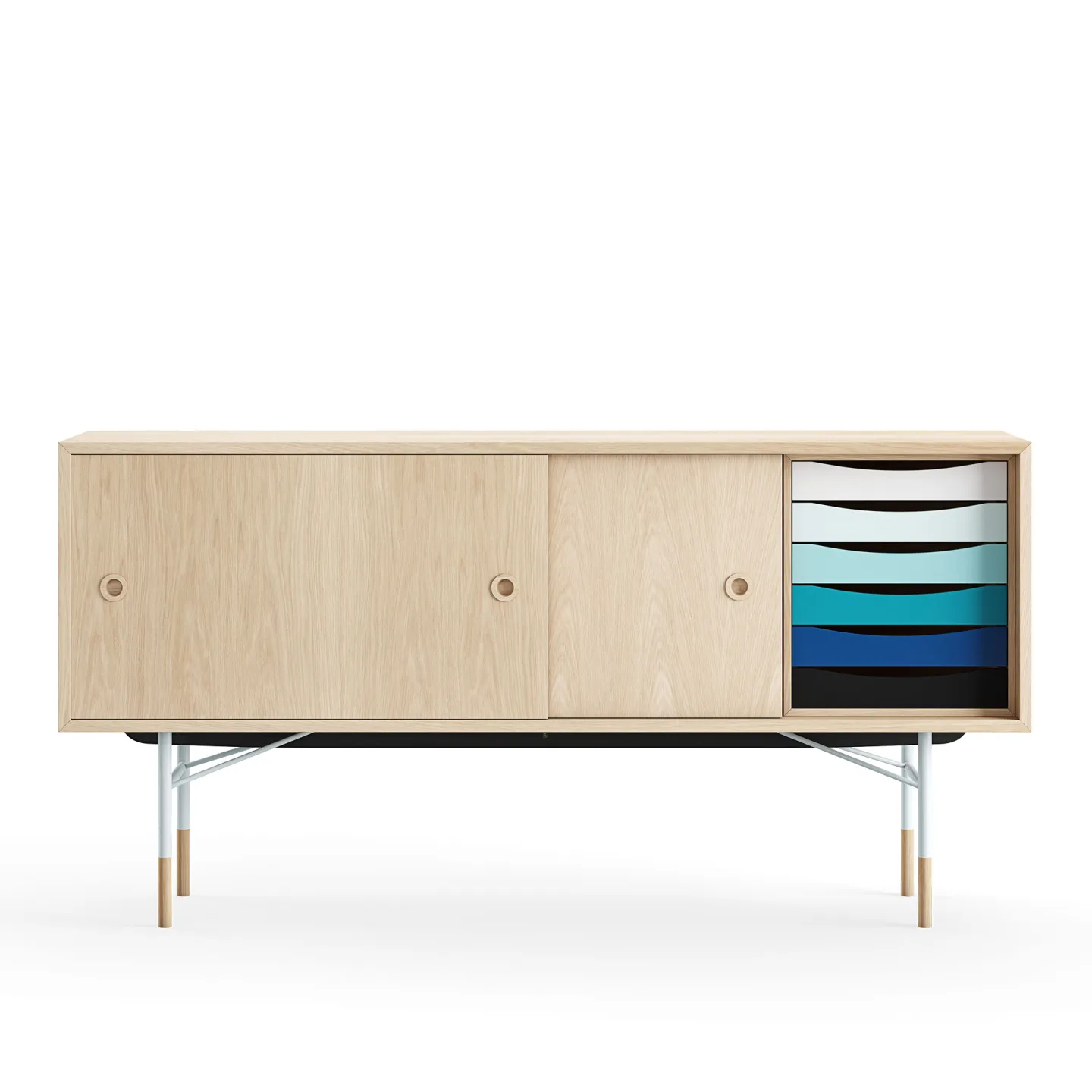 House of Finn Juhl - Sideboard With Tray Unit, Dark oiled oak, White/Yellow, Orange Steel, Warm - Skänkar och sideboards - Finn Juhl - Flerfärgad - Metall/Trä