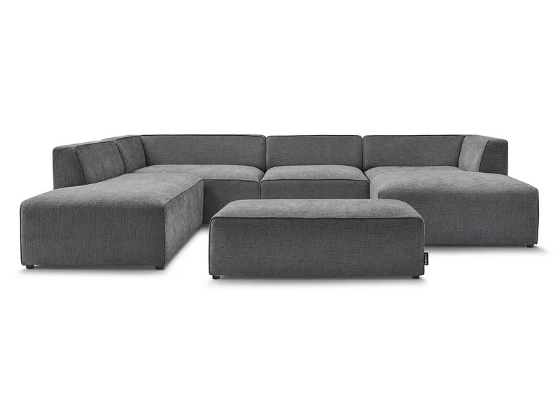 Panorama-Ecksofa mit Hocker BOBOCHIC MEGEVE Stoff mit Textur dunkelgrau