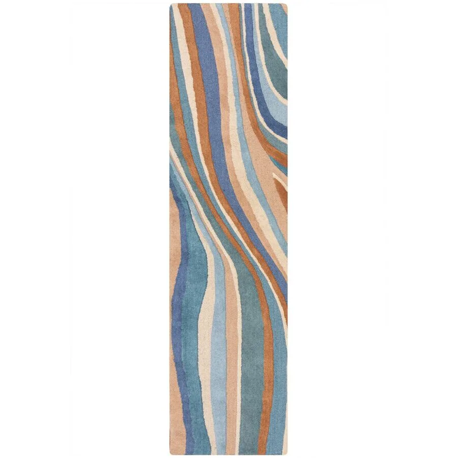 Teppich Holo braun/blau Streifen Wolle 60 x 230 cm