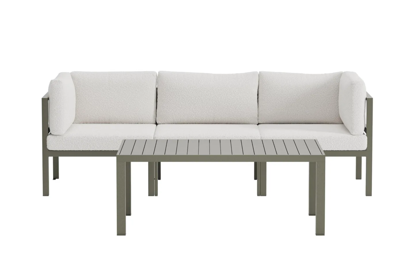 Copacabana Garten Lounge 3-Sitzer-Sofa und Couchtisch braun.