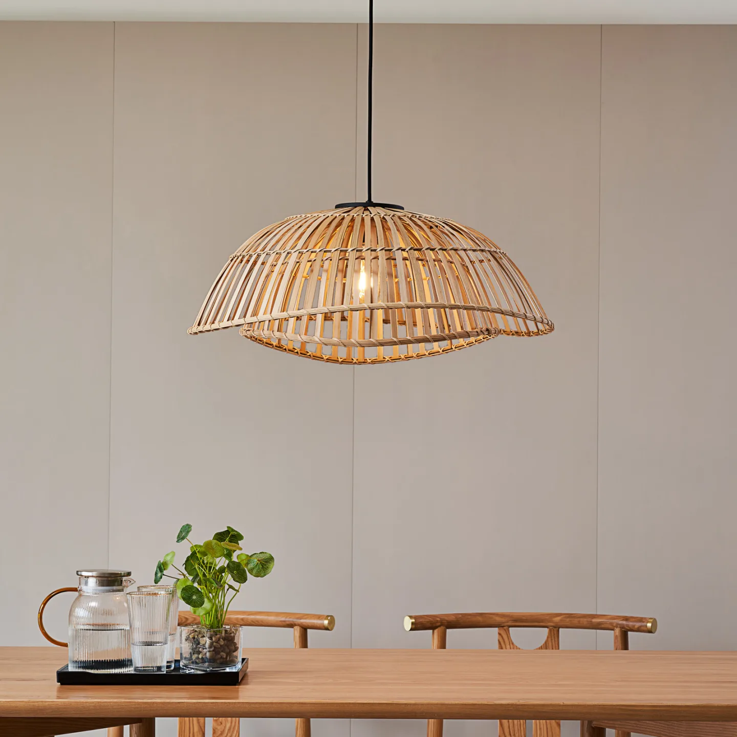 Ilajus pendellampa Ø62 Bamboo - Lindby - Vardagsrum - Boho - Bambu - Med en ljuskälla