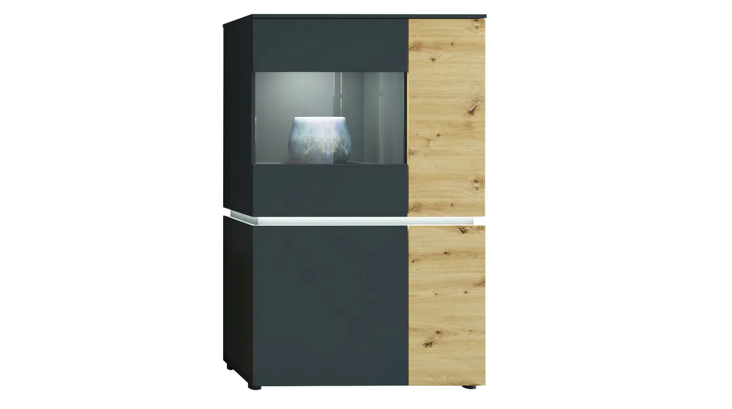 Vitrine mit Beleuchtung Artisan Eiche - grau B 90 x H 146 cm - LUCI