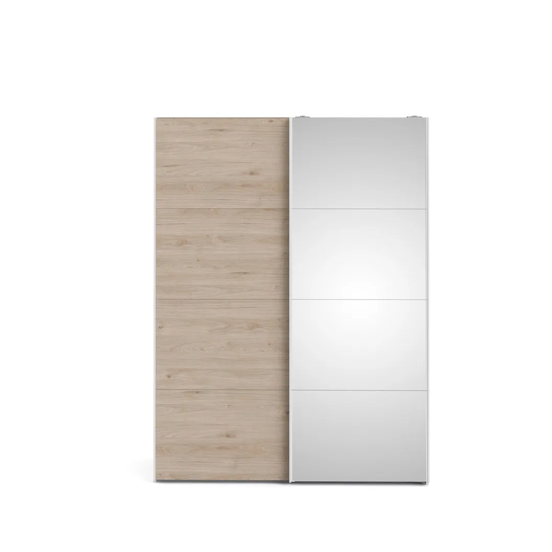 Veto Schiebetürenschrank B150 cm 1 Tür und 1 Spiegeltür Weiß- und Hickory-Dekor.