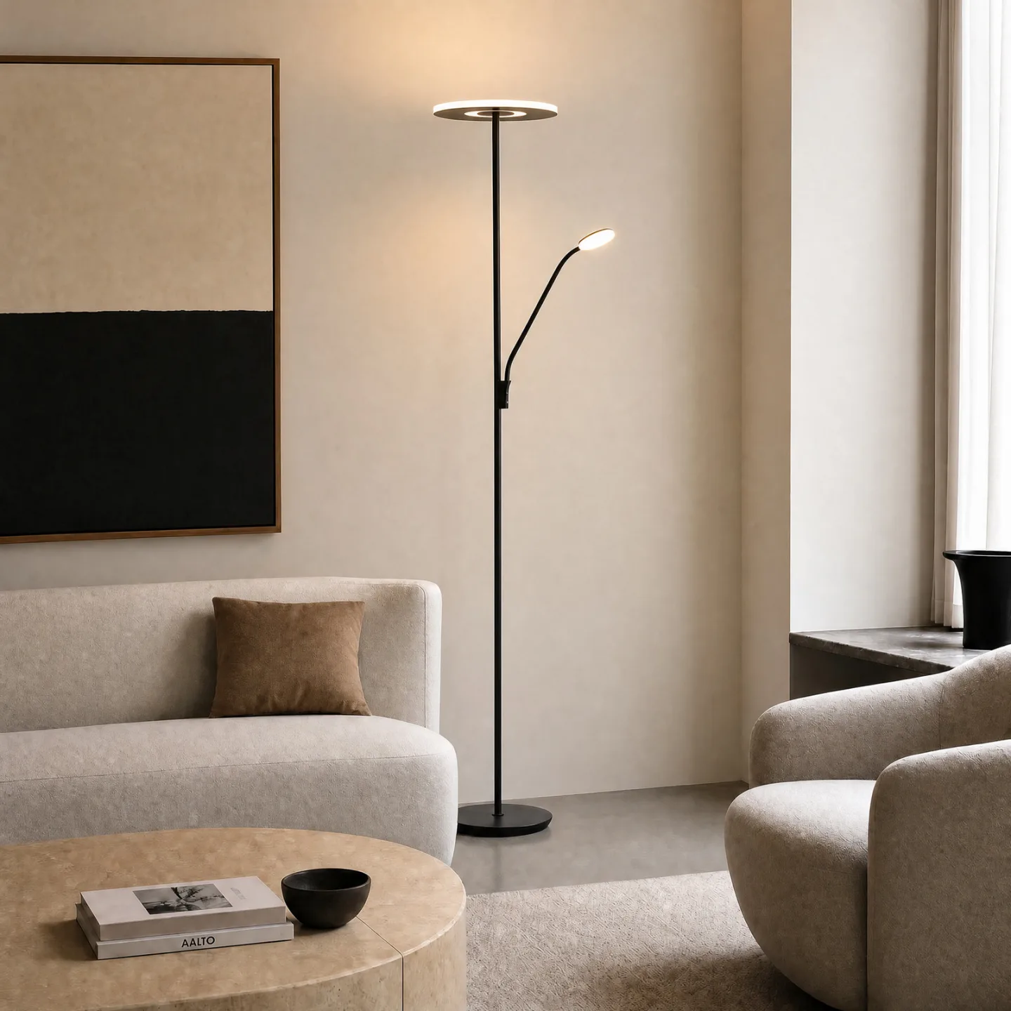 Raymond LED-Stehleuchte, Leselicht, 180 cm, schwarz, Metall, CCT - Lucande - Wohnzimmer - Modern - Mehrflammig