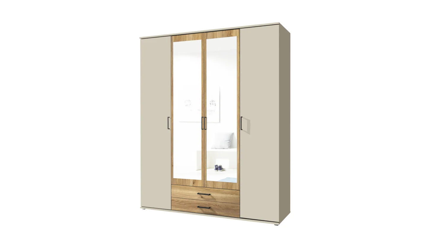 Kleiderschrank mit Spiegel 159 cm Beige-Kaschmir - Eiche - CHICAGO