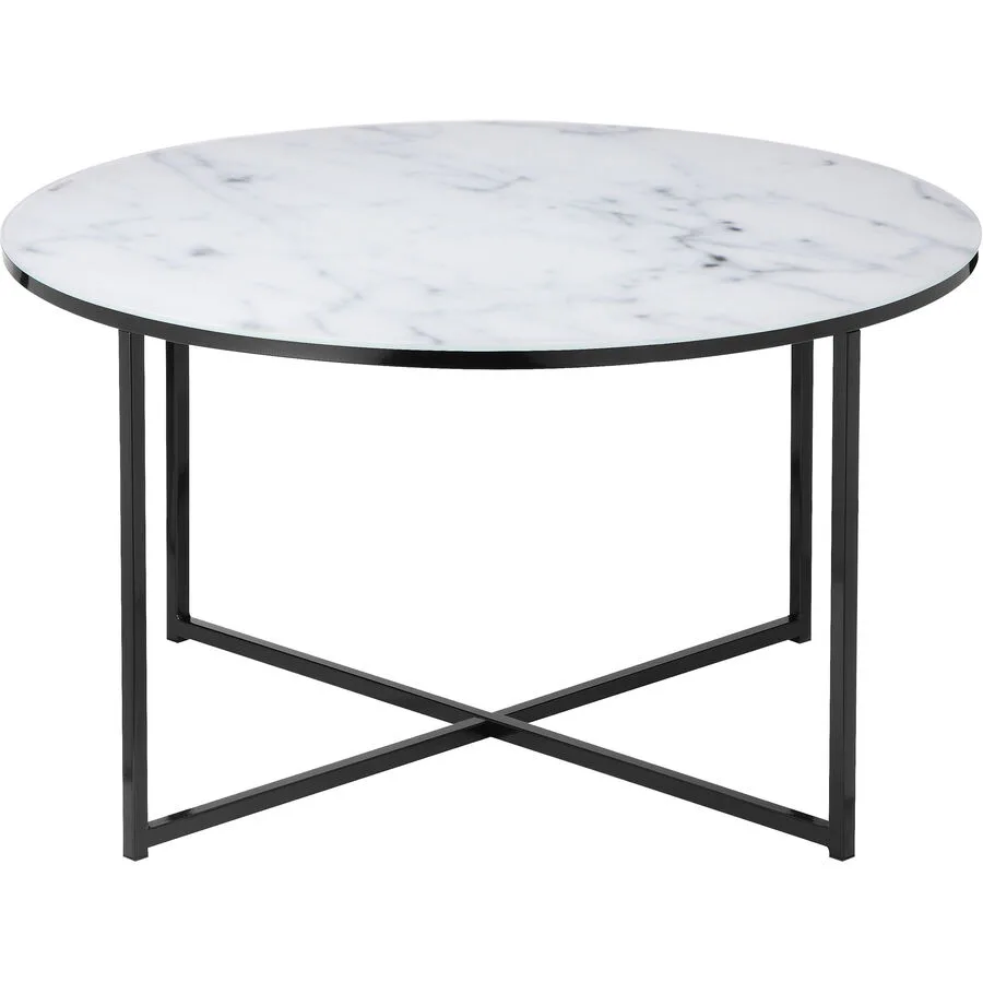 Salontisch Kilian weiss, schwarz Glas, Metall B 80 T 80 cm