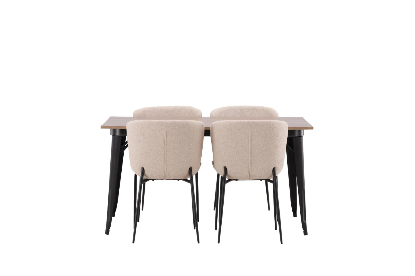 Tempe Essgruppe Esstisch Walnuss-Dekor 4 Stühle Bouclé braun.