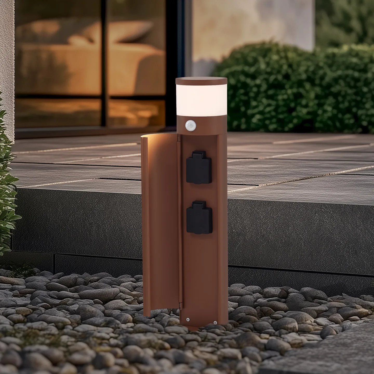 Corban sokkelampe stikkontakter IP44 rustfarvet sensor - Lucande - Terrasse - Moderne - Aluminium - Med én lyskilde